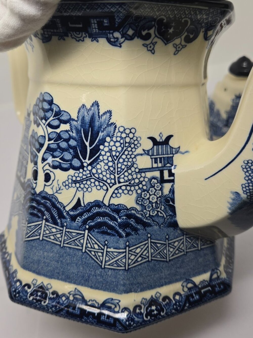 E&C Challinor Ironstone Willow Modern Production Ceramic Teapot, Blue and White - Picture 12 of 16